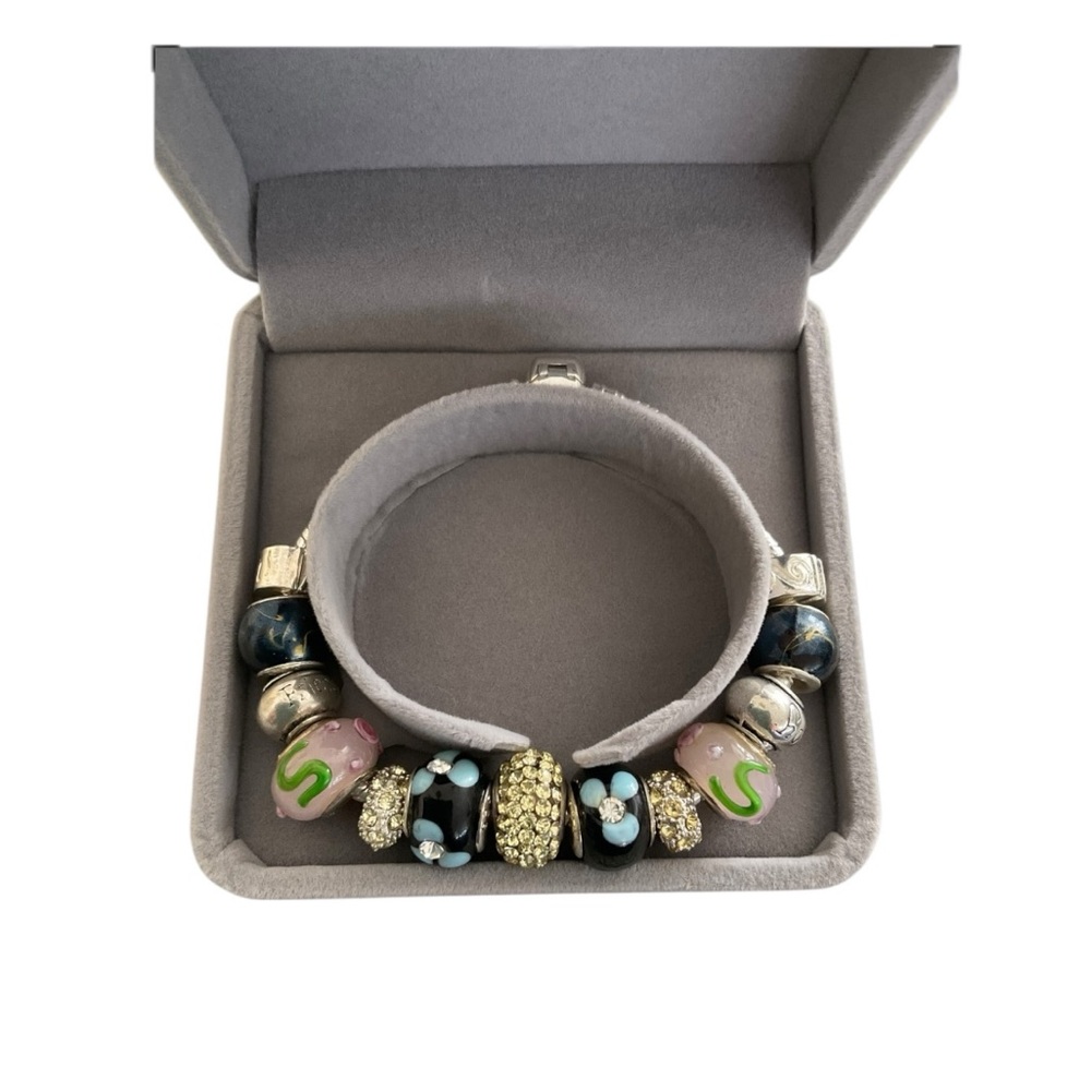 Bracelet Snake Sterling Silver .925 Murano Beads Gold & Silver Blue Charms NWOT